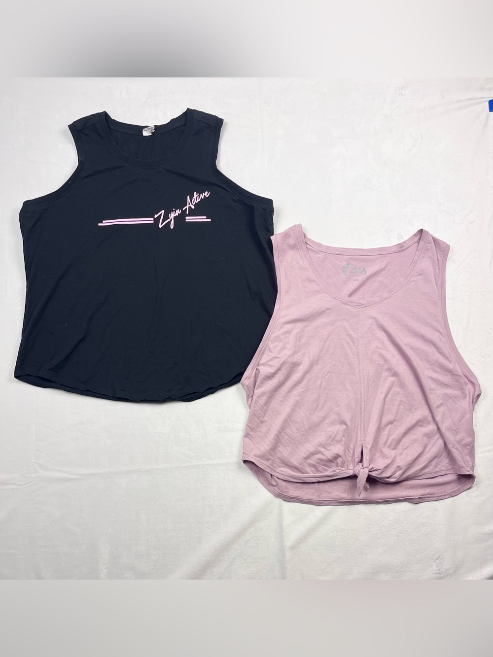Zyia Active Tank Top Bundle XXL | Black Graphic & Tie-Front Workout Tops